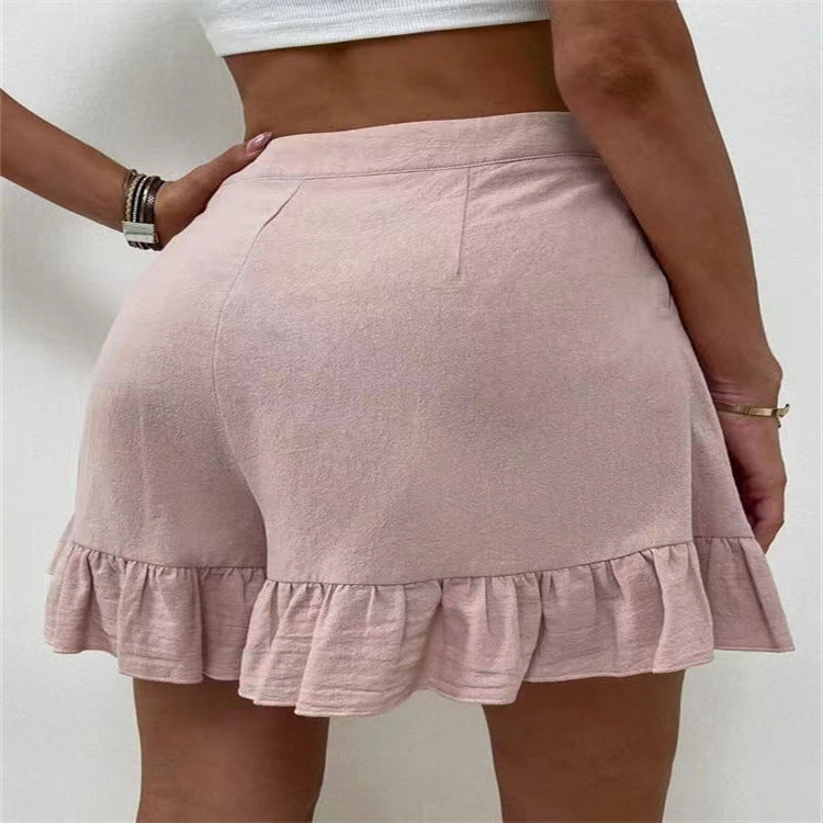 Damen Volant-Shorts mit elastischem Bund und seitlichen Taschen EB