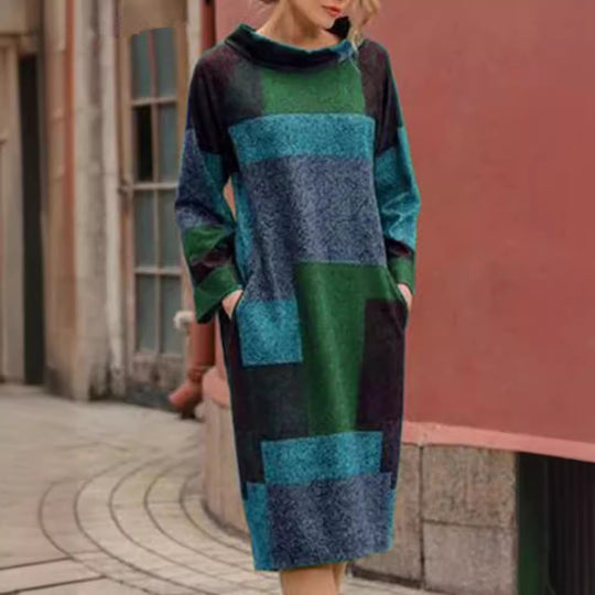Damen Oversized Kleid mit geometrischem Patchwork-Design EB