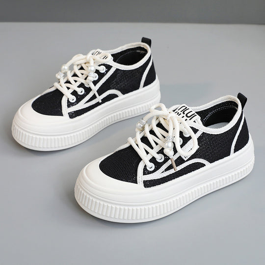 Damen modische Chunky Sneakers mit trendigen Perlenakzenten EB