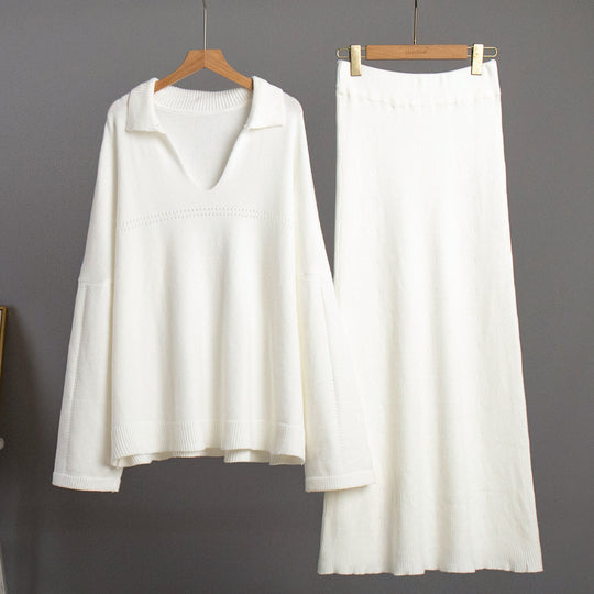 Damen Modisches Strick-Ensemble mit weitem Schnitt und tiefem V-Ausschnitt EB