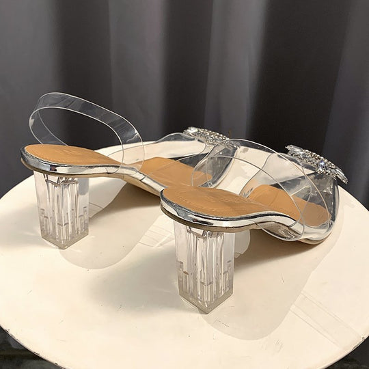 Damen Elegante Slingback-Pumps mit transparentem Obermaterial und funkelndem Schmuckdetail EB