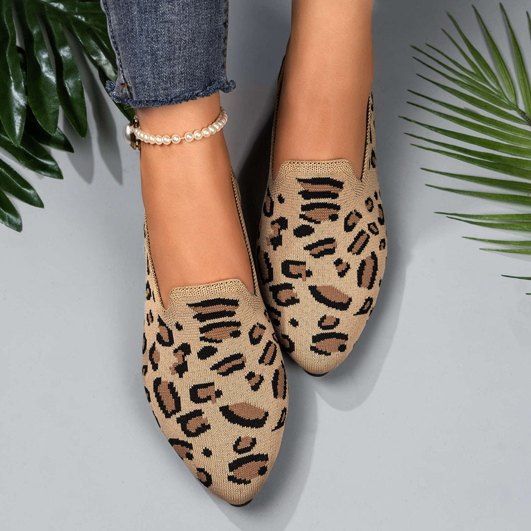 Damen nan gestrickter Slip-On Loafer mit Leo-Jacquard, gepolstertem Komfortfußbett und rutschfester EVA-Sohle EB
