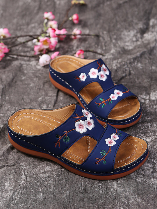 Damen Bequeme Riemchen-Sandalen mit floralem Design und ergonomischem Fußbett EB