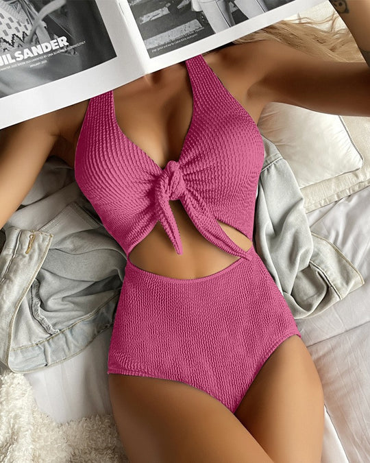 Damen Cut-Out Einteiler Badeanzug mit Knoten-Detail EB