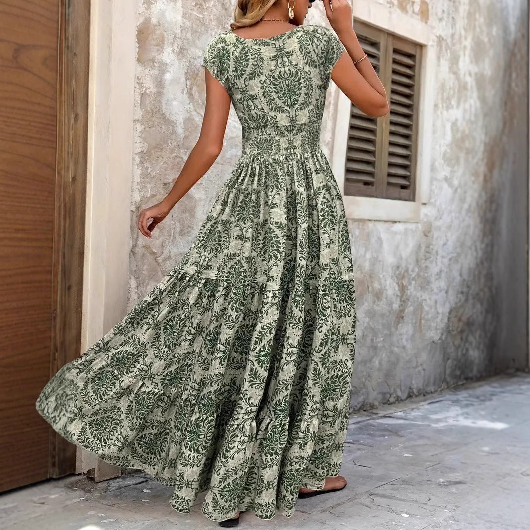 Damen Maxikleid mit romantischem Vintage-Muster und fließendem Schnitt EB