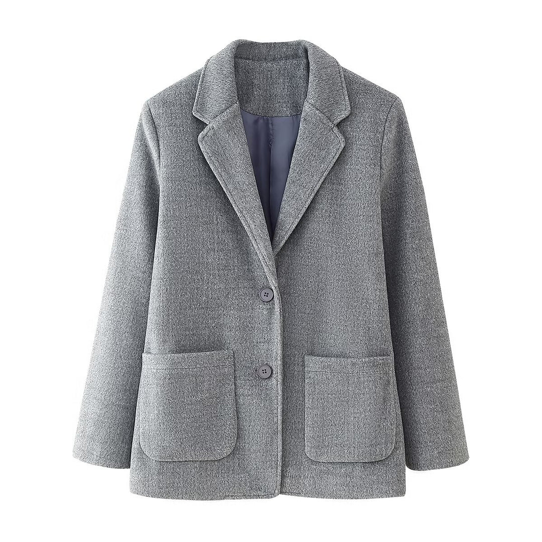 Damen elegante Blazerjacke mit aufgesetzten Taschen und hochwertigem Stoff EB