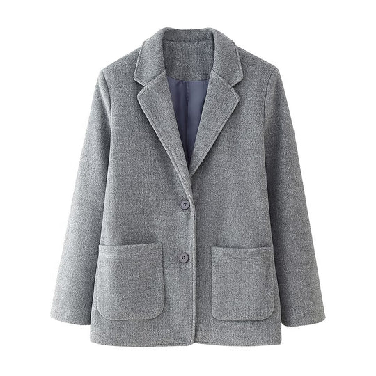 Damen elegante Blazerjacke mit aufgesetzten Taschen und hochwertigem Stoff EB