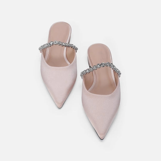 Damen Elegante Sling-Pantoletten mit Funktionskette und spitzem Design EB