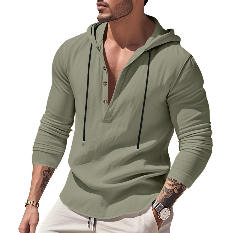 Herren lässiges Langarm-Hoodie mit Knopfleiste und modernem Schnitt EB