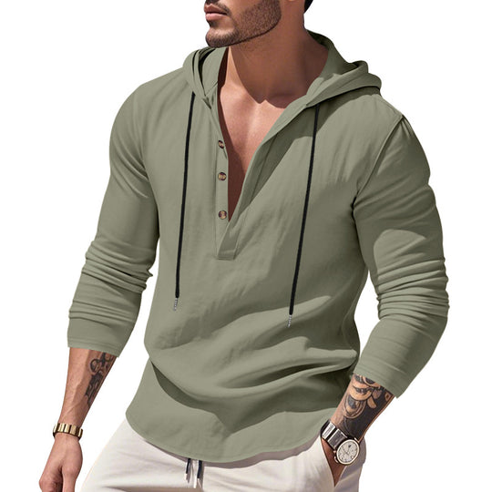 Herren nan lässiges Kapuzenshirt mit Knopfleiste und schmaler Passform EB