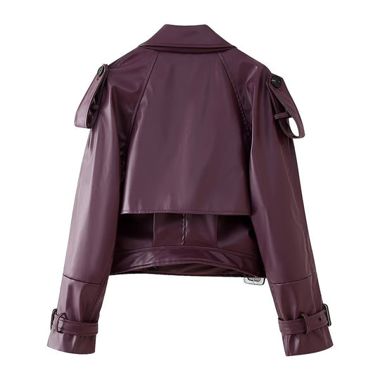 Damen imitat Bikerjacke mit asymmetrischem Schnitt und praktischen Taschen EB