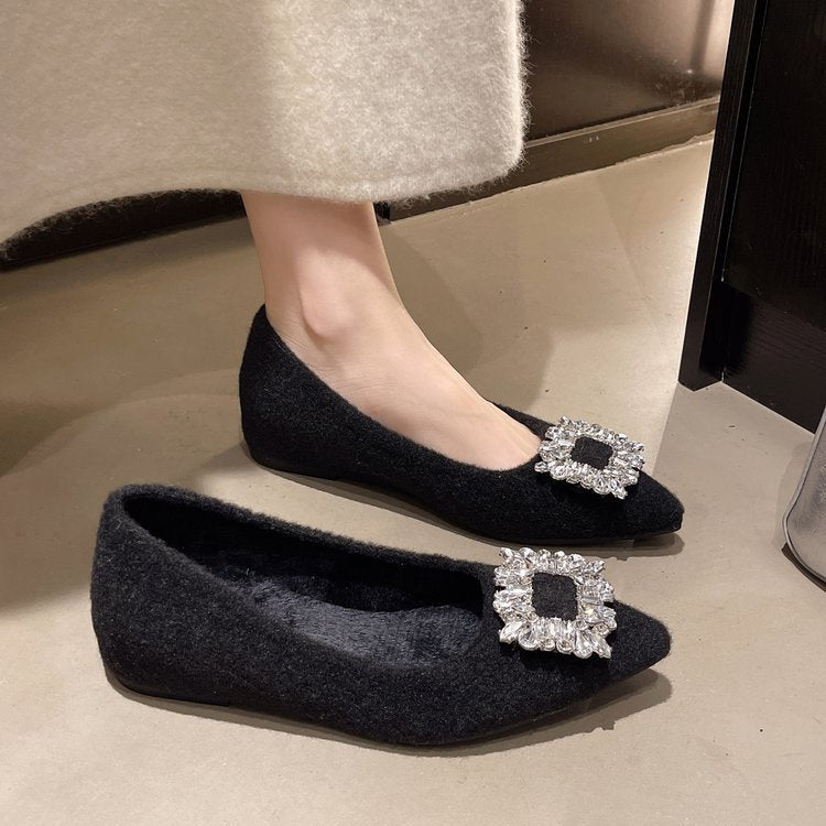 Damen elegante Spitzen-Ballerinas mit Kristallakzenten EB