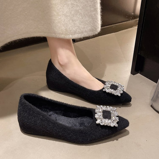 Damen elegante Spitzen-Ballerinas mit Kristallakzenten EB