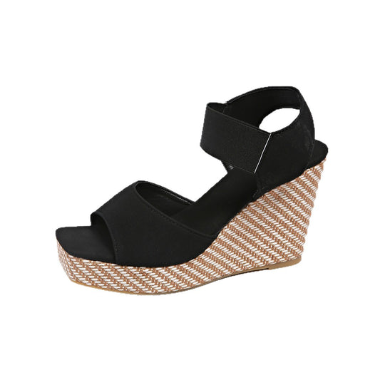 Damen Wedge-Sandalen mit elastischem Riemen und trendiger Struktur EB