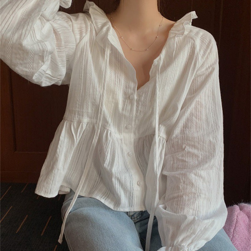 Damen Rüschensaum Bluse EB