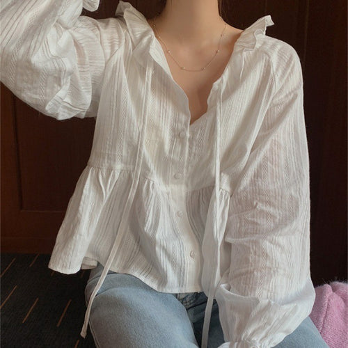 Damen Rüschensaum Bluse EB