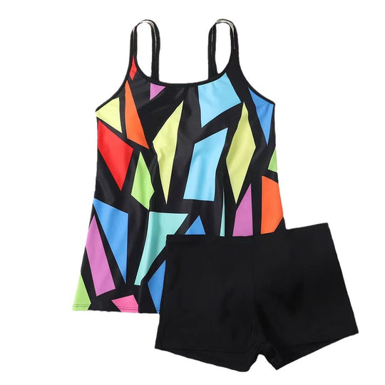 Damen Schwimmdress mit geometrischem Muster und verstellbaren Trägern EB