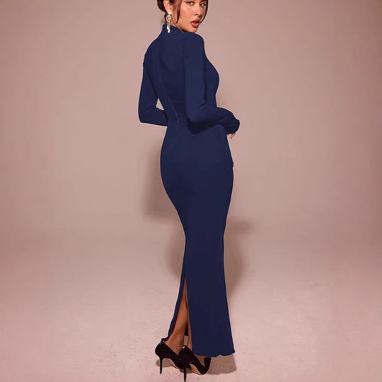 Damen Elegantes und figurbetontes Langarmkleid mit modernem Design EB