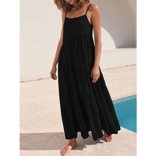 Damen Maxikleid mit zarten Spaghetti-Trägern und fließendem Schnitt EB