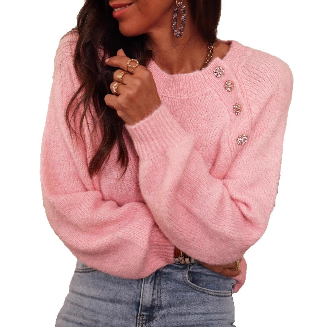 Damen elegant oversize Pullover mit Strassdetails EB