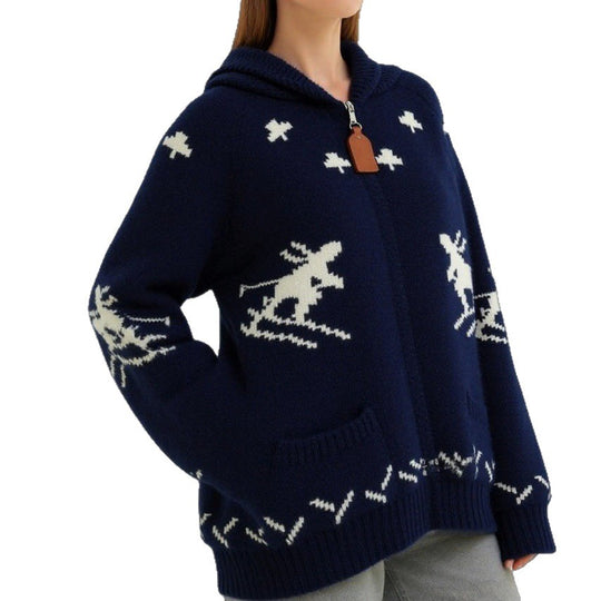 Damen Strickjacke mit Kapuze und sportlichem Muster EB