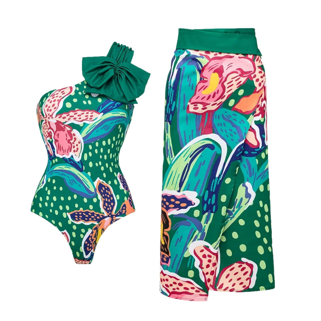 Damen Badeanzug Set mit farbenfrohem Muster EB