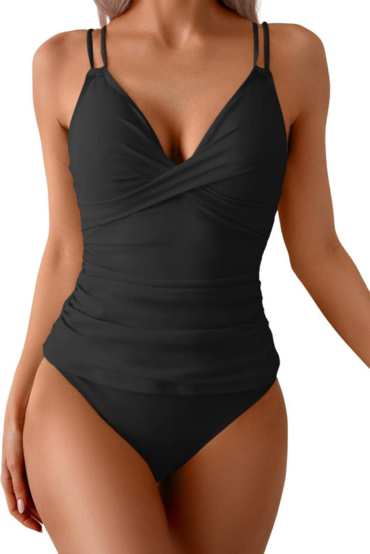 Damen Einteiler Badeanzug mit elegantem Wickel-Design und femininem Schnitt EB