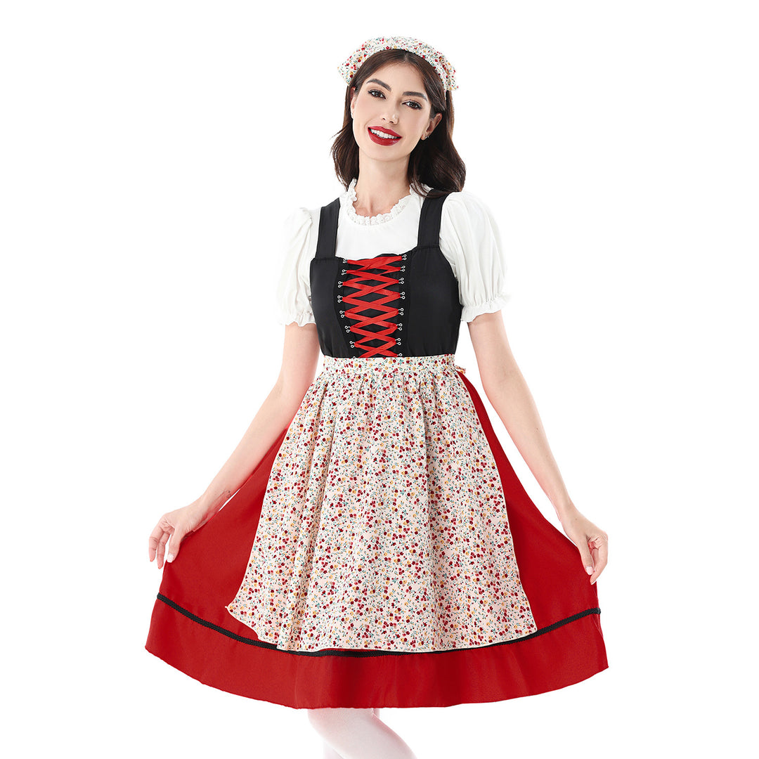 Damen nan traditionelles Dirndlkleid mit geschnürtem Mieder und floraler Schürze EB