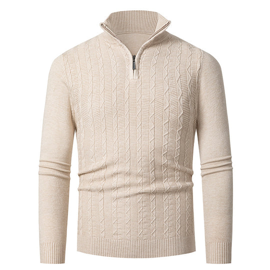 Herren modischer Strickpullover mit hochschließendem Reißverschluss und strukturiertem Design EB