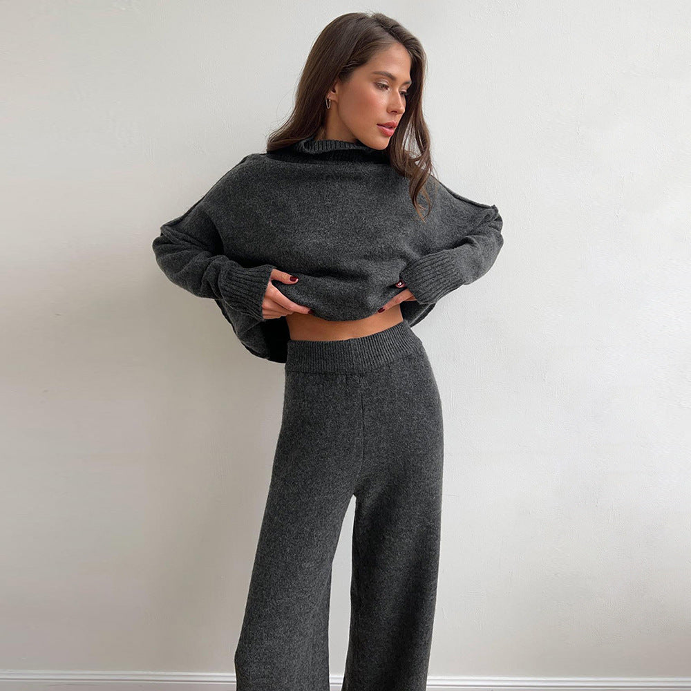 Damen Gemütliches Strick-Ensemble mit hohem Kragen EB