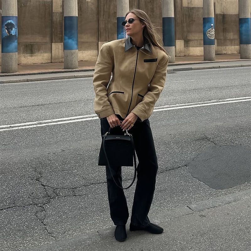 Damen modische Utility-Jacke mit hochgeschlossenem Kragen und Reißverschluss EB
