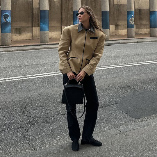 Damen modische Utility-Jacke mit hochgeschlossenem Kragen und Reißverschluss EB