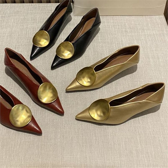 Damen spitze Ballerinas mit dekorativem Metallic-Detail EB