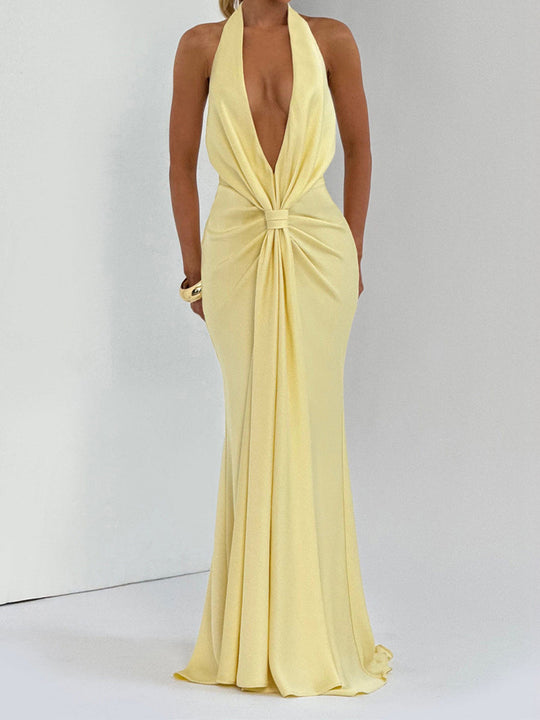 Damen Elegantes Maxi-Kleid mit tiefem V-Ausschnitt und drapierten Details EB