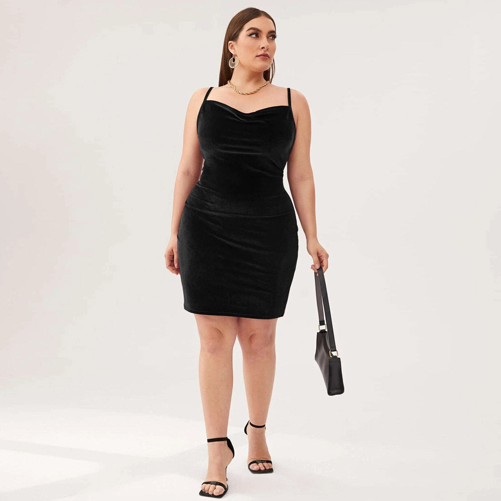 Damen elegantes, figurbetontes Partykleid aus Samt EB