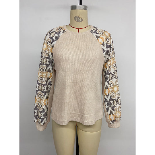 Damen Strickpullover mit modernen Raglanärmeln und floralem Muster EB