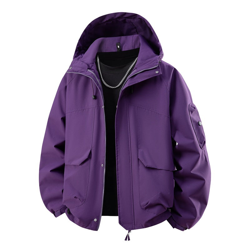 Herren wasserdichter Kapuzen-Outdoorblouson mit winddichter Membran, verstellbarem Saum und multifunktionalen Taschen EB