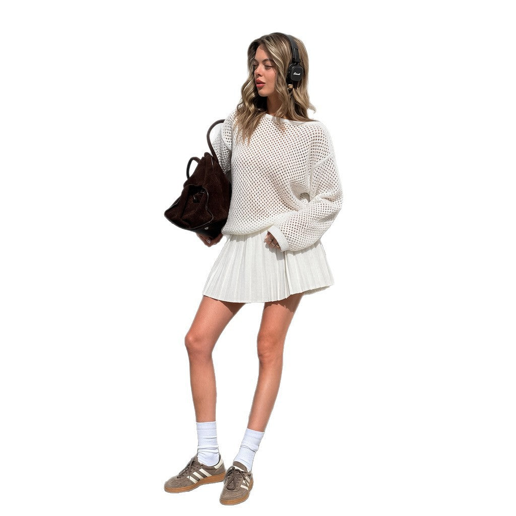 Damen oversized Netzstrickpullover mit plissiertem Minirock-Set Eichborn Berlin