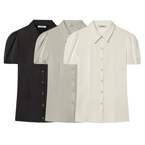Damenbluse mit kurzen Puffärmeln und eleganter Knopfleiste EB