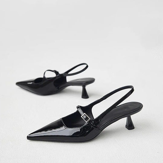 Damen Slingback High Heel Schuhe mit glänzender Oberflächenstruktur EB