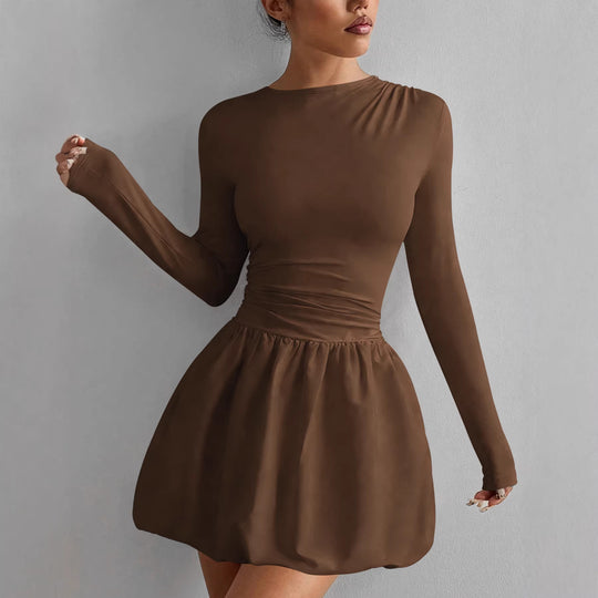Damen Figurumspielendes Kleid mit langen Ärmeln und gerafftem Saum EB