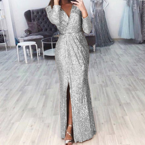 Damen Elegantes Wickelkleid mit funkelndem Detail und seitlichem Schlitz EB
