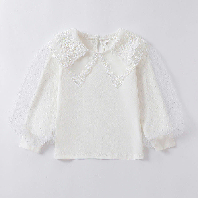 Mädchen Bluse mit romantischen Tüllärmeln und eleganten Spitzenakzenten EB