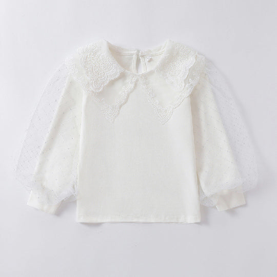 Mädchen Bluse mit romantischen Tüllärmeln und eleganten Spitzenakzenten EB