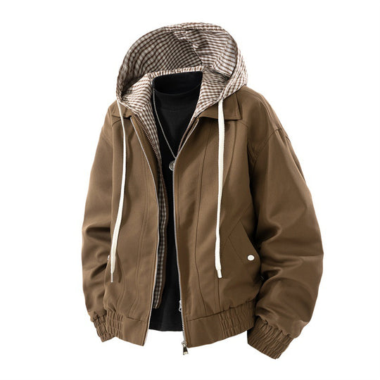 Herren winddichte Kapuzenjacke im Layer-Look mit gestreiftem Innenfutter und elastischem Saum EB