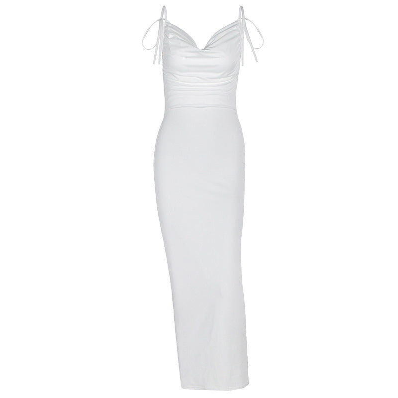 Damen Elegantes Maxikleid mit gerafftem Oberteil und verstellbaren Trägern EB