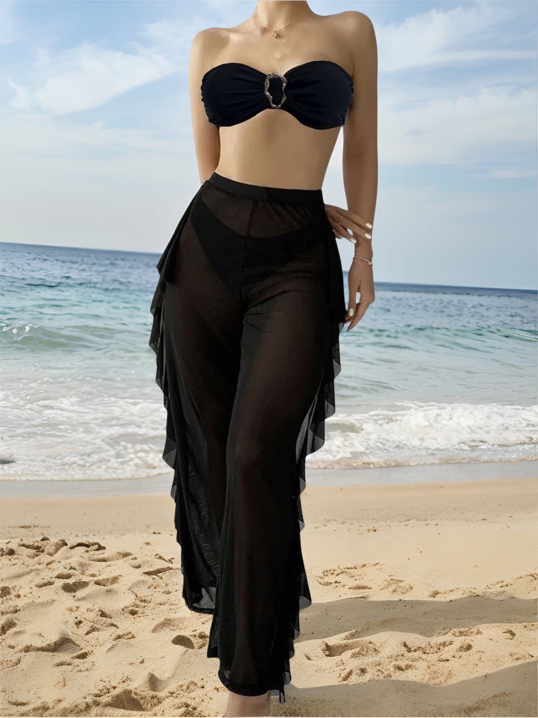 Damen Stilvolle Rüschen Strandhose EB