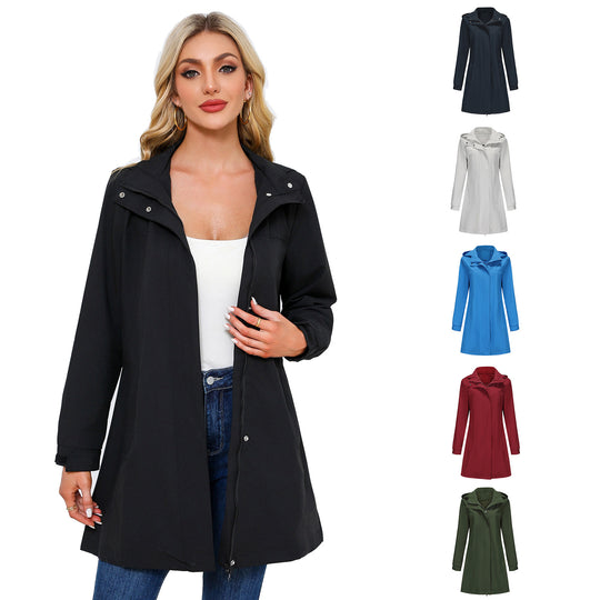 Damen funktionale Übergangsjacke mit verstellbarem Kapuzenkragen und praktischen Taschen EB