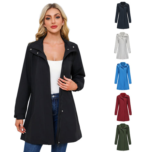 Damen funktionale Übergangsjacke mit verstellbarem Kapuzenkragen und praktischen Taschen EB