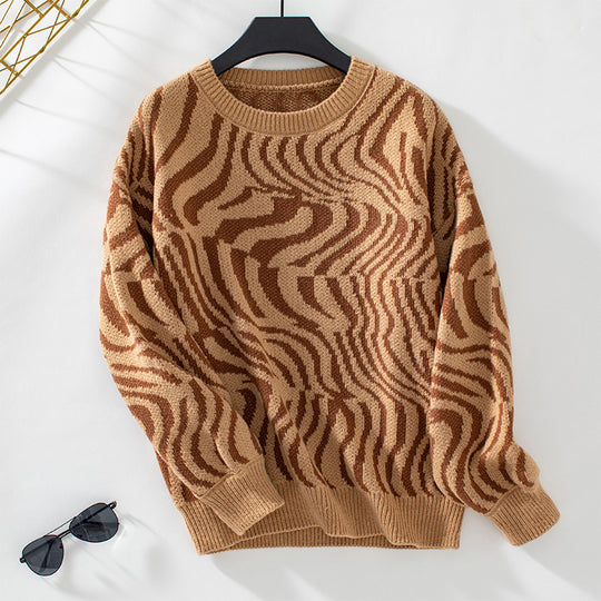 Damen modischer Strickpullover mit einzigartigem Wellenmuster EB